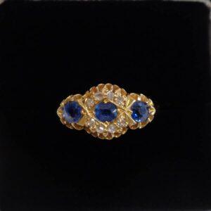 Edwardian Chester 1904 Sapphire & Diamond Ring 18ct Yellow Gold - Size L 1/2 - S7364 - Image 1