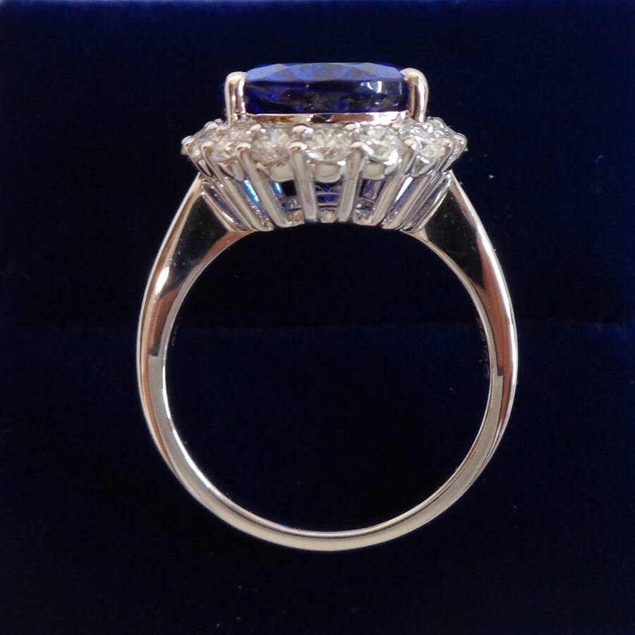 thumbnail interactive-video image 1 of Handmade Sterling Silver Tanzanite & White Sapphire Cluster Ring – Oval Gemstone Band, Sizes K-U 1 of 4