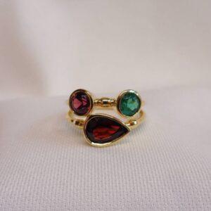 Stunning Ruby, Garnet and Emerald Ring 18ct Yellow Gold - Size N (US 6.75) - S7558 - Image 4