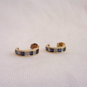 Sapphire & Diamond Half Hoop Earrings 9ct Yellow Gold - Length 12mm (S7819) - Image 3
