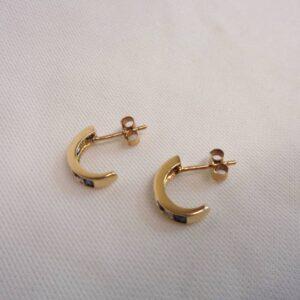 Sapphire & Diamond Half Hoop Earrings 9ct Yellow Gold - Length 12mm (S7819) - Image 4