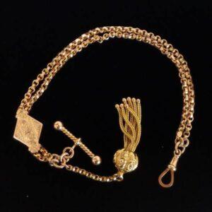 Victorian 9 Carat Gold Albertina Bracelet - Floral Design - 16.1g (S7902) - Image 1