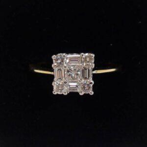 18 Carat White Gold & Diamond Cluster Ring - Square Setting - Princess, Baguette & Round Cut - 0.57 carat - Size N (S7963) - Image 1