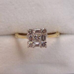 18 Carat White Gold & Diamond Cluster Ring - Square Setting - Princess, Baguette & Round Cut - 0.57 carat - Size N (S7963) - Image 4