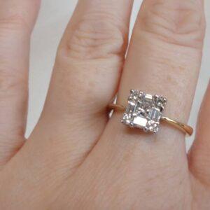 18 Carat White Gold & Diamond Cluster Ring - Square Setting - Princess, Baguette & Round Cut - 0.57 carat - Size N (S7963) - Image 6