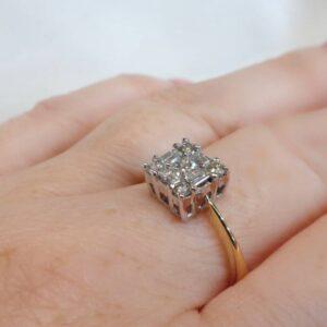 18 Carat White Gold & Diamond Cluster Ring - Square Setting - Princess, Baguette & Round Cut - 0.57 carat - Size N (S7963) - Image 7