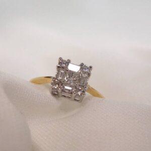 18 Carat White Gold & Diamond Cluster Ring - Square Setting - Princess, Baguette & Round Cut - 0.57 carat - Size N (S7963) - Image 9