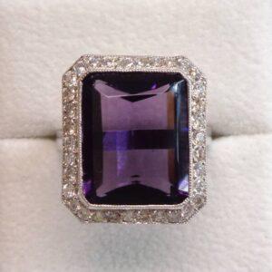 Large 8.50ct Amethyst & Diamond Cluster Ring in Platinum - Size N (S8576) - Image 1