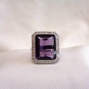Large 8.50ct Amethyst & Diamond Cluster Ring in Platinum - Size N (S8576) - Image 4