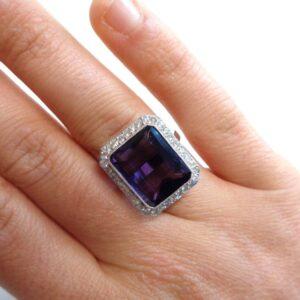 Large 8.50ct Amethyst & Diamond Cluster Ring in Platinum - Size N (S8576) - Image 6