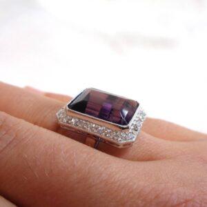 Large 8.50ct Amethyst & Diamond Cluster Ring in Platinum - Size N (S8576) - Image 8