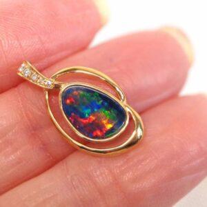 Stunning Black Opal & Diamond Pendant 14ct Yellow Gold - Length 21mm (S7837) - Image 8