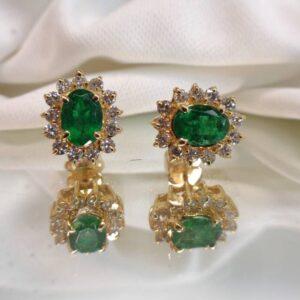 Beautiful Emerald & Diamond Cluster Earrings 14ct Yellow Gold - 13mm x 11mm (S7533) - Image 5