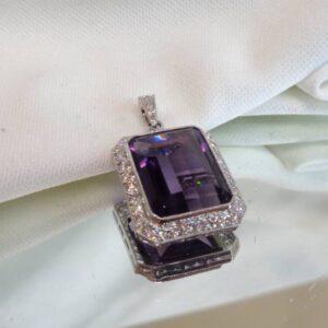 Breathtaking Amethyst & 0.72ct Diamond Pendant Platinum - Length 27mm  (S7860) - Image 4