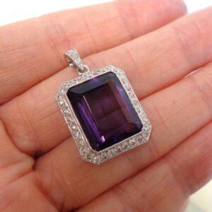 Breathtaking Amethyst & 0.72ct Diamond Pendant Platinum - Length 27mm  (S7860) - Image 6