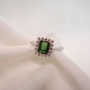 18 Carat White Gold Tourmaline & Diamond Ring - 3.1g - Size O (S8051) - Image 4