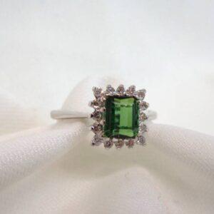 18 Carat White Gold Tourmaline & Diamond Ring - 3.1g - Size O (S8051) - Image 5