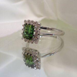 18 Carat White Gold Tourmaline & Diamond Ring - 3.1g - Size O (S8051) - Image 6