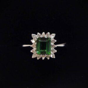 18 Carat White Gold Tourmaline & Diamond Ring - 3.1g - Size O (S8051) - Image 1