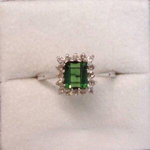 18 Carat White Gold Tourmaline & Diamond Ring - 3.1g - Size O (S8051) - Image 8