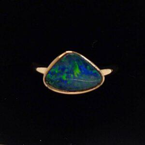 Beautiful Black Opal Ring 14ct Yellow Gold - Size O (S7603) - Image 1