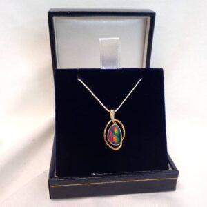 Stunning Black Opal & Diamond Pendant 14ct Yellow Gold - Length 21mm (S7837) - Image 2