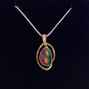 Stunning Black Opal & Diamond Pendant 14ct Yellow Gold - Length 21mm (S7837) - Image 1