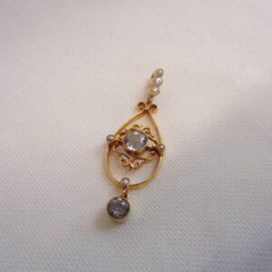 Beautiful Antique Aquamarine & Seedpearl Pendant 14ct Gold - Length 38mm (S8114) - Image 4