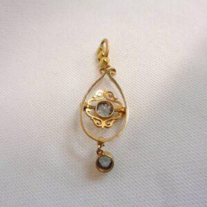 Beautiful Antique Aquamarine & Seedpearl Pendant 14ct Gold - Length 38mm (S8114) - Image 6