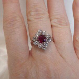 Fine 0.60ct Ruby & 1.15ct Diamond Cluster Ring 14ct Gold - Fully Certified - Size L (S7634) - Image 6