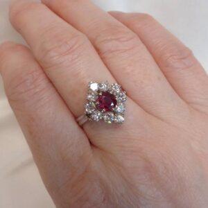 Fine 0.60ct Ruby & 1.15ct Diamond Cluster Ring 14ct Gold - Fully Certified - Size L (S7634) - Image 7