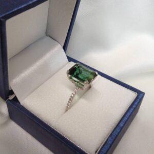 Stunning 4.42ct Tourmaline & 0.40ct Diamond Ring 18ct White Gold - Certified - Size M (S7868) - Image 3