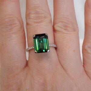 Stunning 4.42ct Tourmaline & 0.40ct Diamond Ring 18ct White Gold - Certified - Size M (S7868) - Image 4