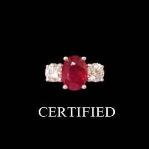 Stunning 0.90ct Ruby & 0.37ct Diamond Three Stone Ring 18ct Gold - Certified - S7896 - Image 1