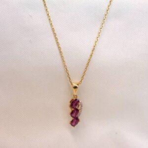 Charming Pink Tourmaline & Diamond Necklace 9ct Yellow Gold - 18'' Chain (S8077) - Image 2