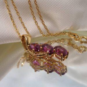 Charming Pink Tourmaline & Diamond Necklace 9ct Yellow Gold - 18'' Chain (S8077) - Image 3