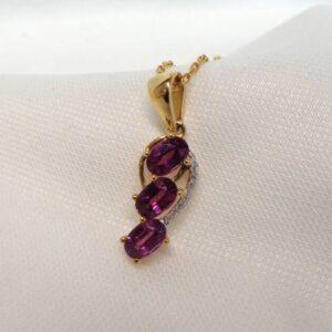 Charming Pink Tourmaline & Diamond Necklace 9ct Yellow Gold - 18'' Chain (S8077) - Image 4