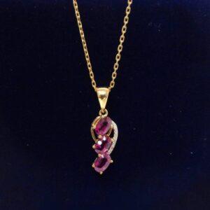 Charming Pink Tourmaline & Diamond Necklace 9ct Yellow Gold - 18'' Chain (S8077) - Image 1