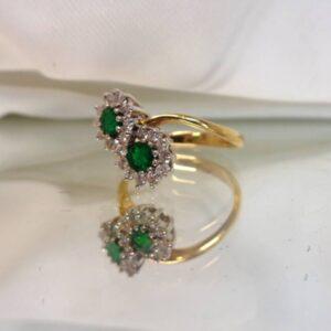 Eye Catching Emerald & Diamond Double Cluster Ring 18ct Gold - Size L (S7971) - Image 5