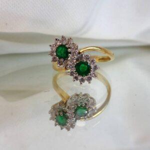 Eye Catching Emerald & Diamond Double Cluster Ring 18ct Gold - Size L (S7971) - Image 7