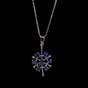 Stunning Sapphire & Diamond Necklace 9ct White Gold - 18'' Chain (S8121) - Image 1