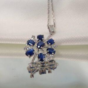 Stunning Sapphire & Diamond Necklace 9ct White Gold - 18'' Chain (S8121) - Image 2