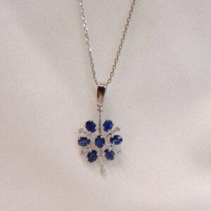 Stunning Sapphire & Diamond Necklace 9ct White Gold - 18'' Chain (S8121) - Image 6