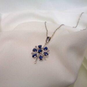 Stunning Sapphire & Diamond Necklace 9ct White Gold - 18'' Chain (S8121) - Image 5