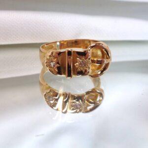 Antique 18ct Yellow Gold & Diamond Buckle Ring - Size N - 1898 (S8330) - Image 3