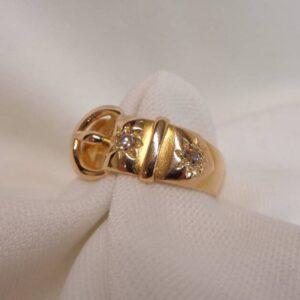 Antique 18ct Yellow Gold & Diamond Buckle Ring - Size N - 1898 (S8330) - Image 4