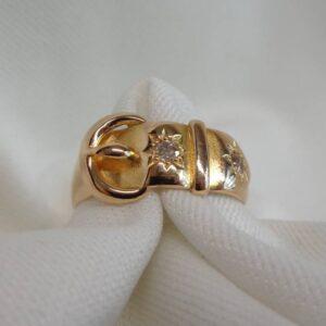 Antique 18ct Yellow Gold & Diamond Buckle Ring - Size N - 1898 (S8330) - Image 5