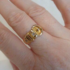 Antique 18ct Yellow Gold & Diamond Buckle Ring - Size N - 1898 (S8330) - Image 6