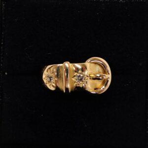 Antique 18ct Yellow Gold & Diamond Buckle Ring - Size N - 1898 (S8330) - Image 1