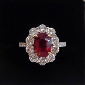 Quality Burmese Ruby & Diamond Cluster Ring 18ct White Gold - Size M 1/2 (US 6.5) - S8207 - Image 1